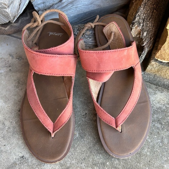 Sanuk Mariposa Yoga leather sandal with heel tie laces Sz-7. D - Picture 2 of 13